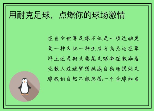 用耐克足球，点燃你的球场激情